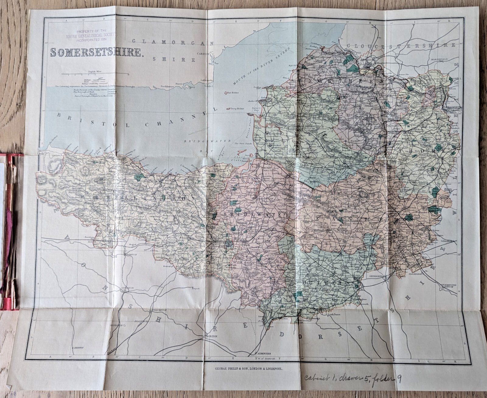 Antique Map of Somersetshire England c.1890s George Philip & Son Ordnance