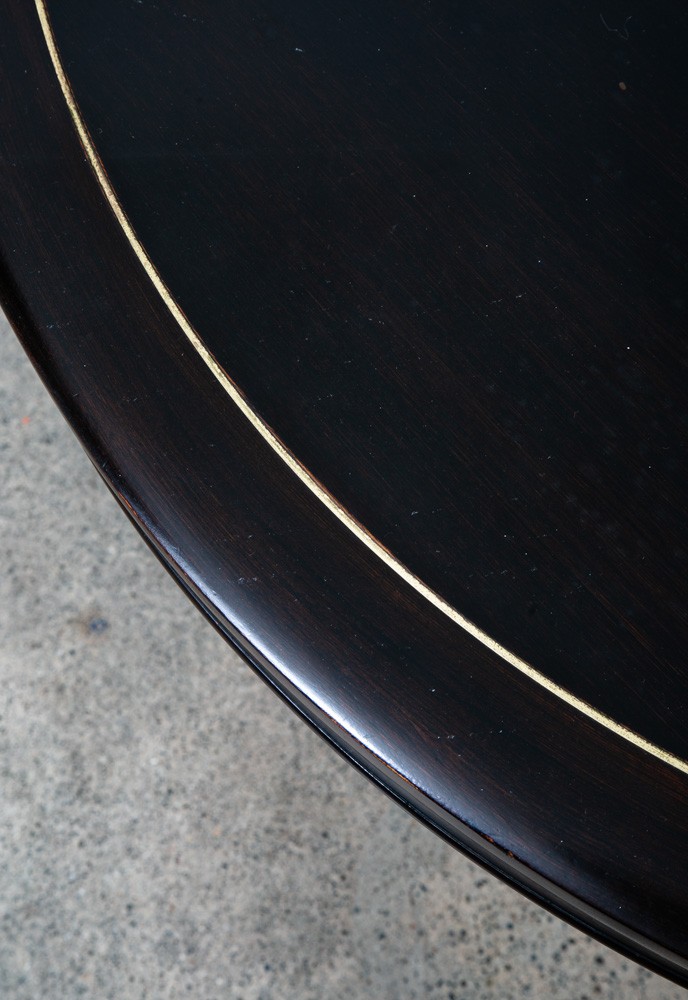 Mid Century Modern Dining Table Card Walnut Round Custom Vintage Brass Gold Mcm