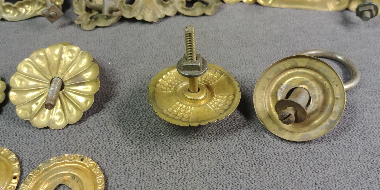 15 Victorian Drawer Ring Bail Pull Pressed Brass Parts Antique Hardware Lot