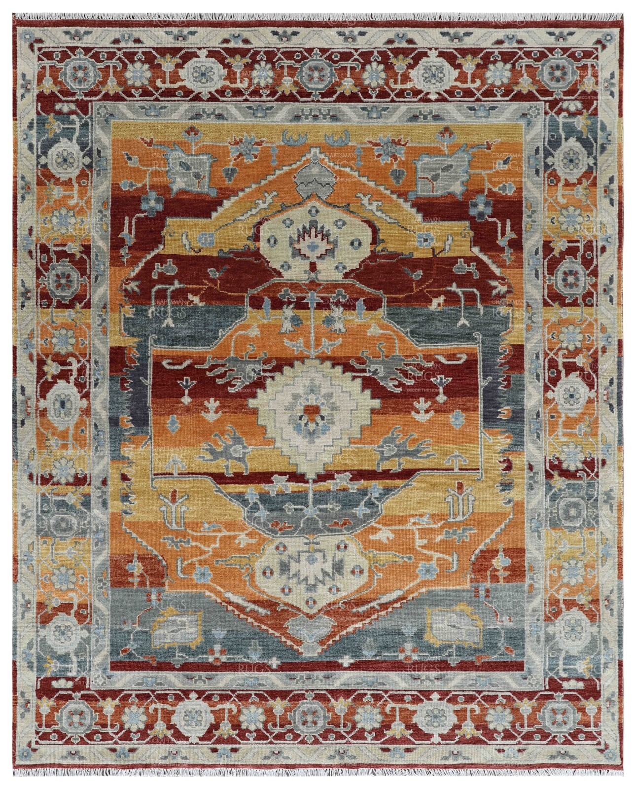8×10 Orange Hand made Serapi Traditional Area Rugs, Oriental Floor Carpet