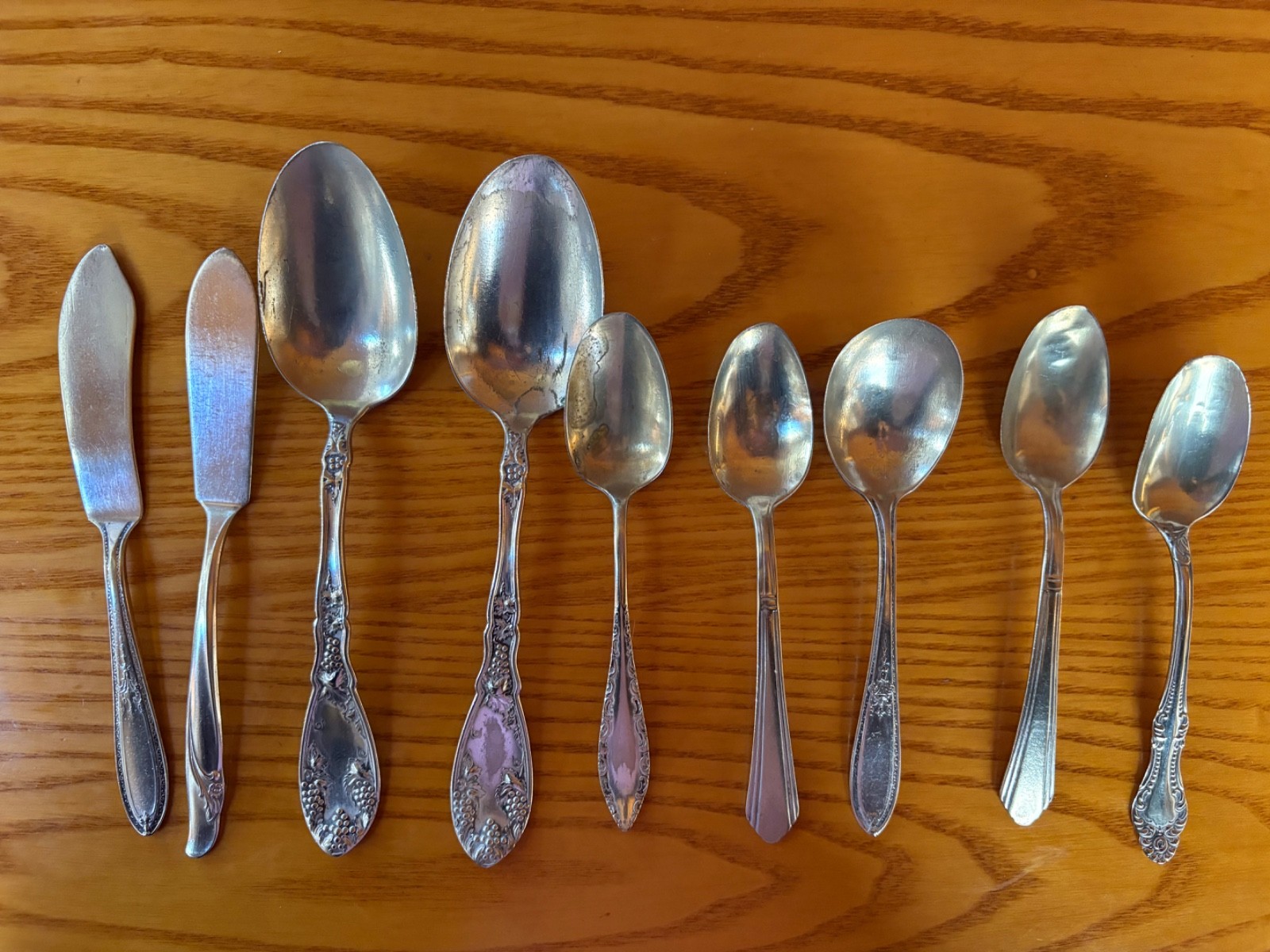 Vintage Silverplate Flatware Lot — 9 Pieces, Mixed Patterns, Wm. Rogers