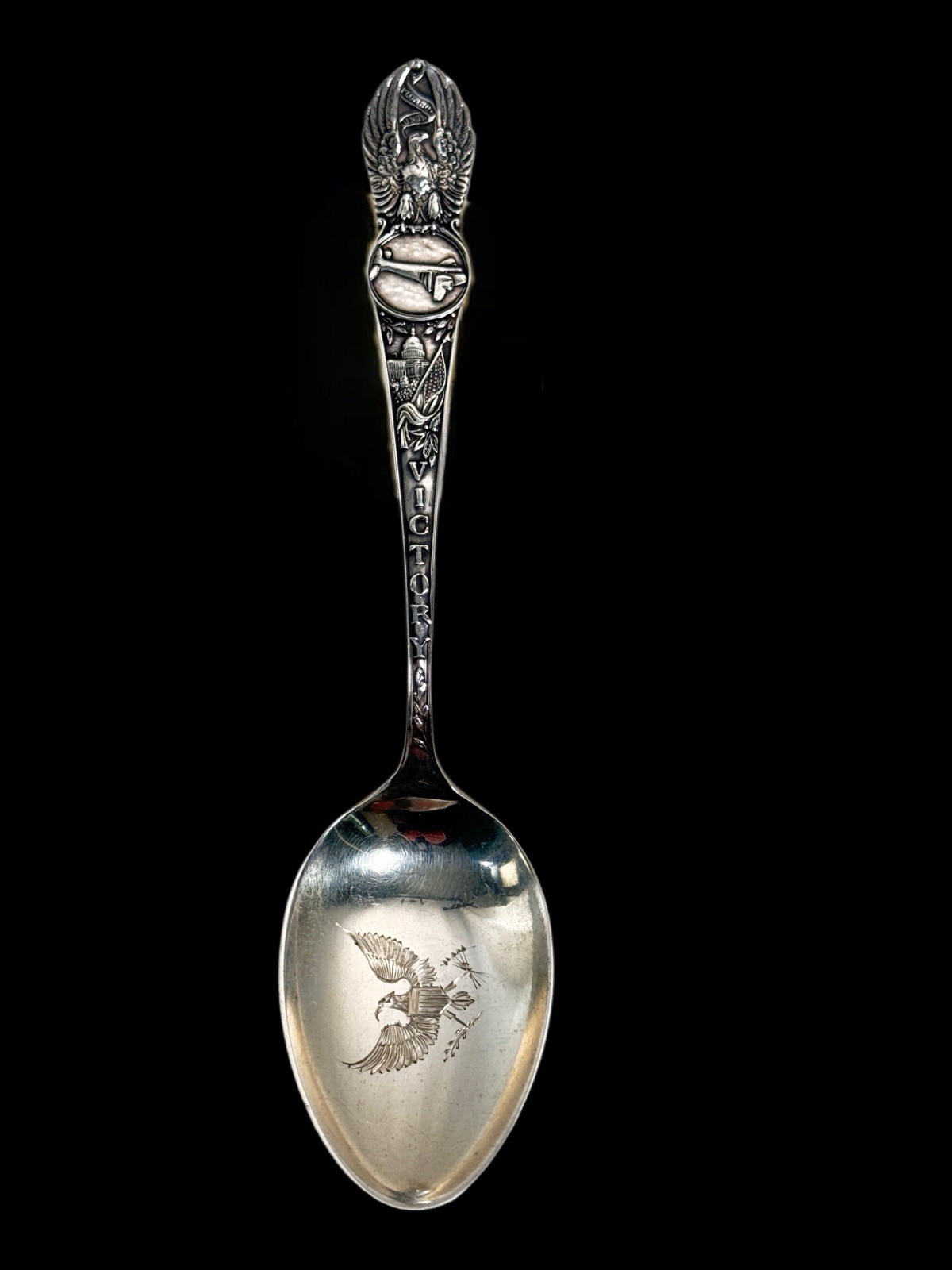 American Eagle Victory Airplane Sterling 5.75″ Manchester Silver Souvenir Spoon