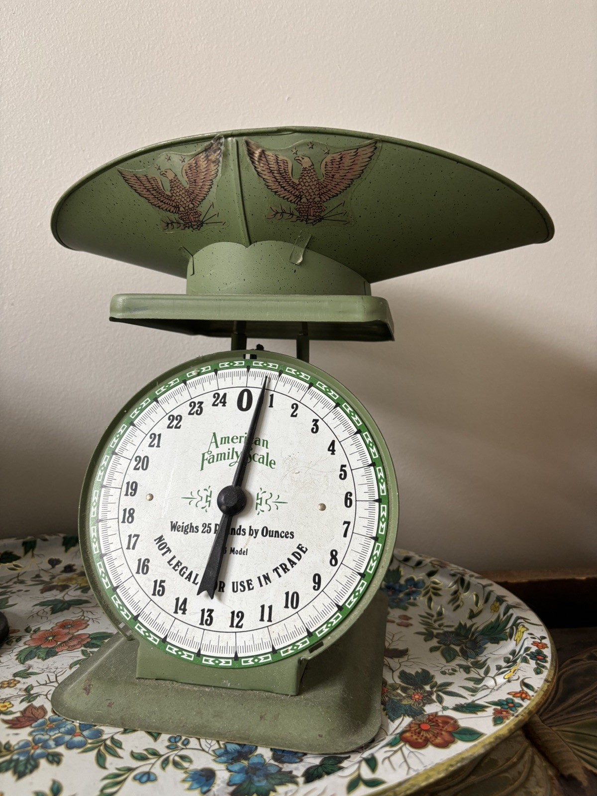 Vintage Green American Family Scale 25 lb With Metal Bowl
