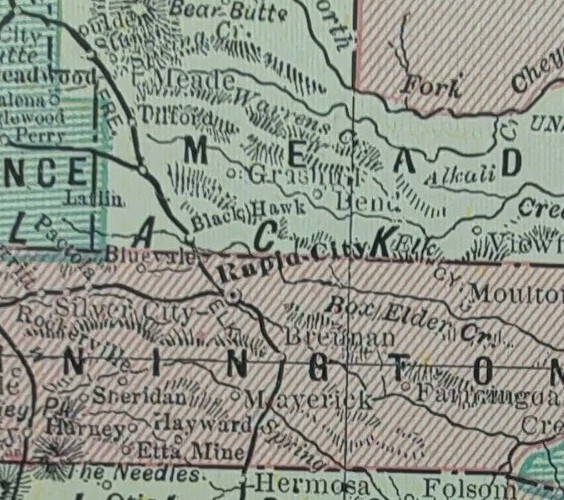 Vintage 1894 SOUTH DAKOTA Map 14″x10 Old Antique Original RAPID CITY HOT SPRINGS