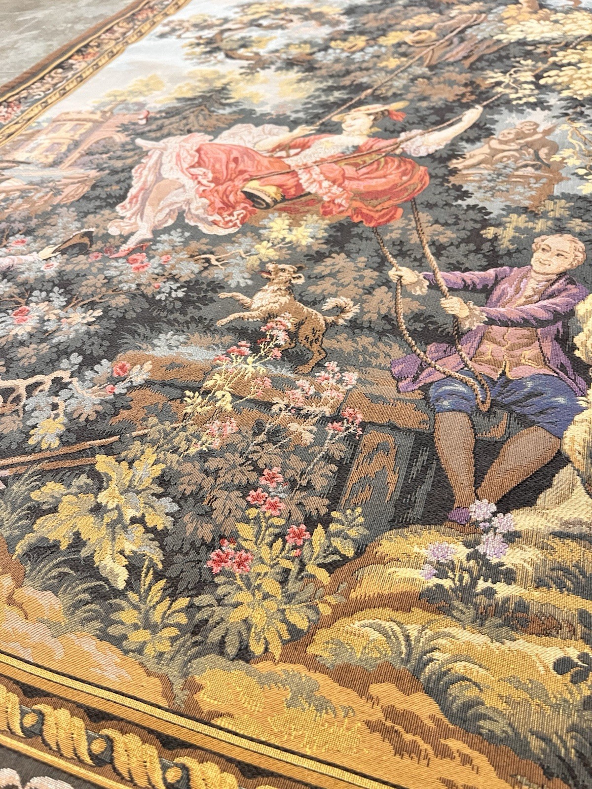 LES TAPISSERIES D’ HALLUIN “the Swing” FRENCH AUBUSSON STYLE TAPESTRY 54”x36.5”