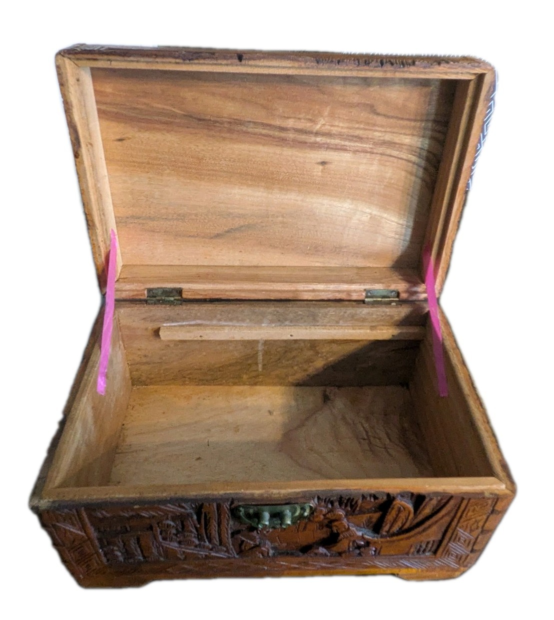 Rare Vintage 1940s Chinese Camphor Wood Chest Hand Carved Relief HEAVILY SCENTED