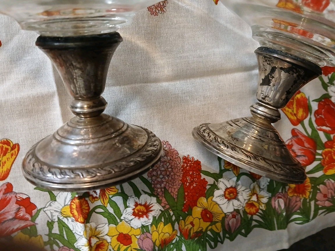 Amston 925 Sterling Candlesticks & Compote – Pair♡#540 Set Of Two♡ 1940s