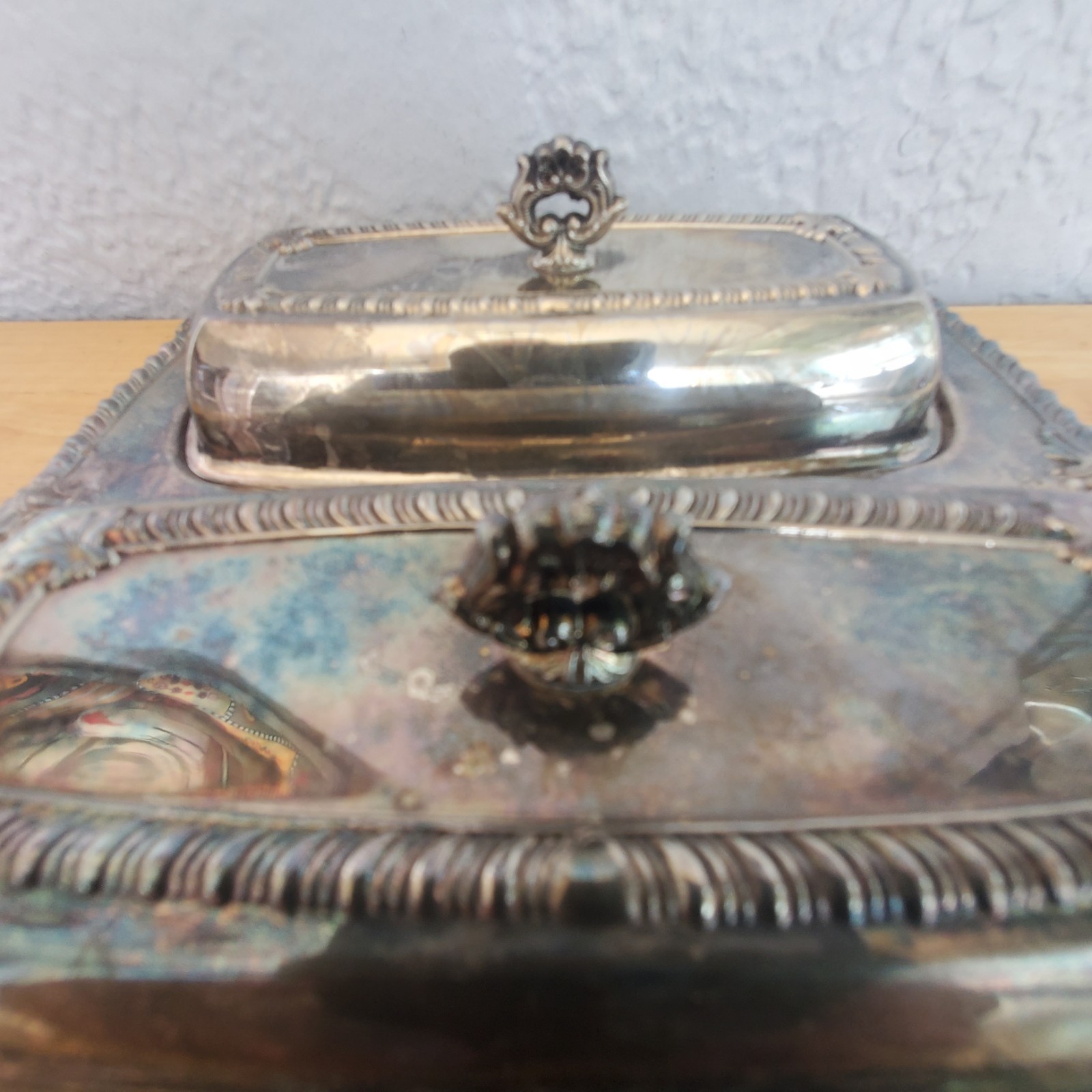 Vintage CROSBY Silver Plated Double Butter Dish with Glass inserts, One Divided