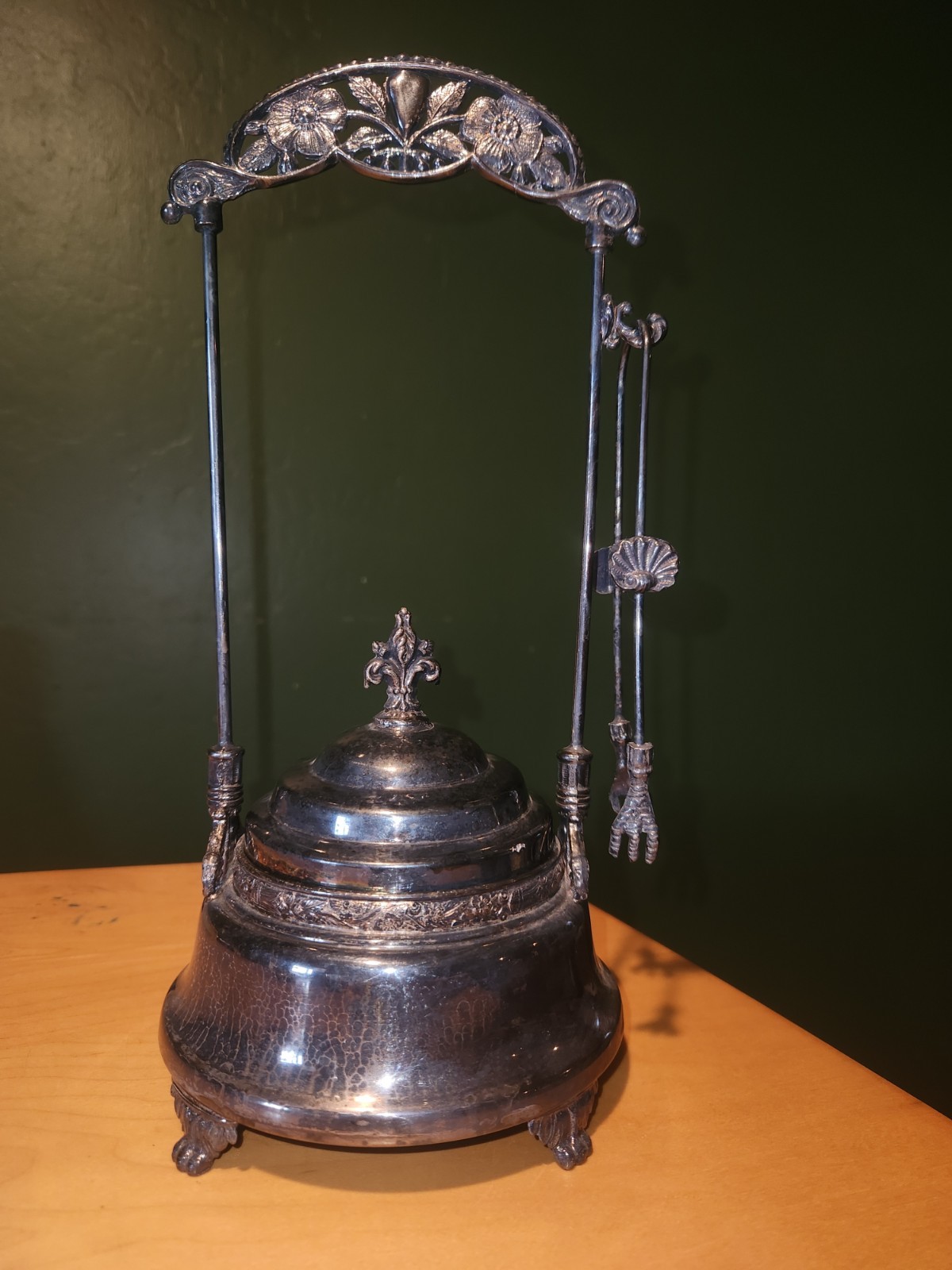 Vintage Victorian Silver Pickle Castor Set w Lid & Tongs MI Canada *MISSING JAR