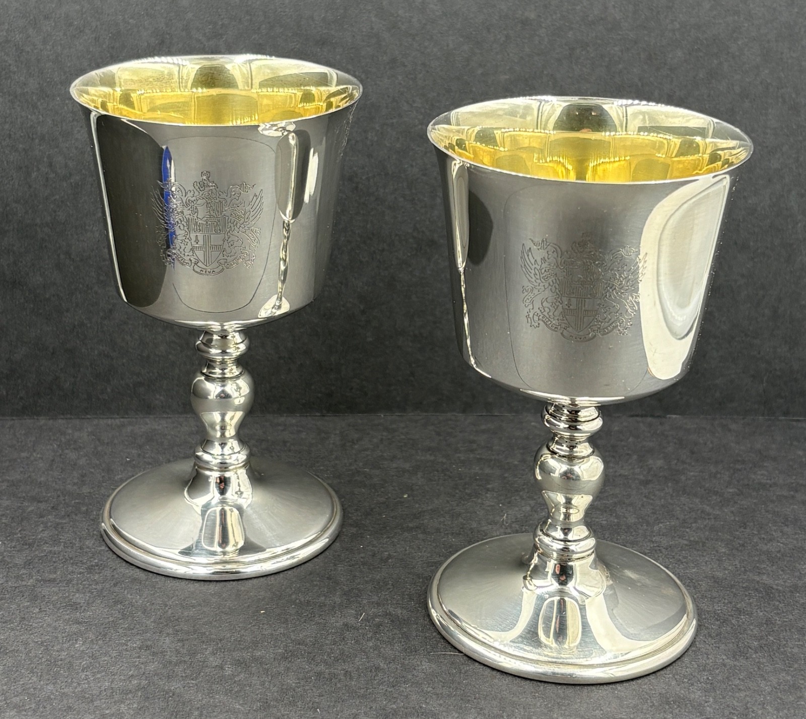 A good quality pr sterling silver wine goblets London 1973 295 grams