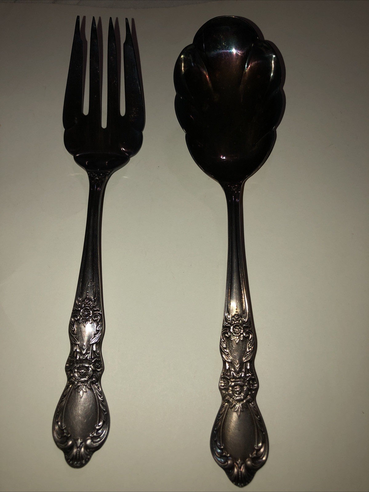 1847 Rogers Bros. IS Heritage Silverplate Scallop Serving Fork & Spoon 9” Party