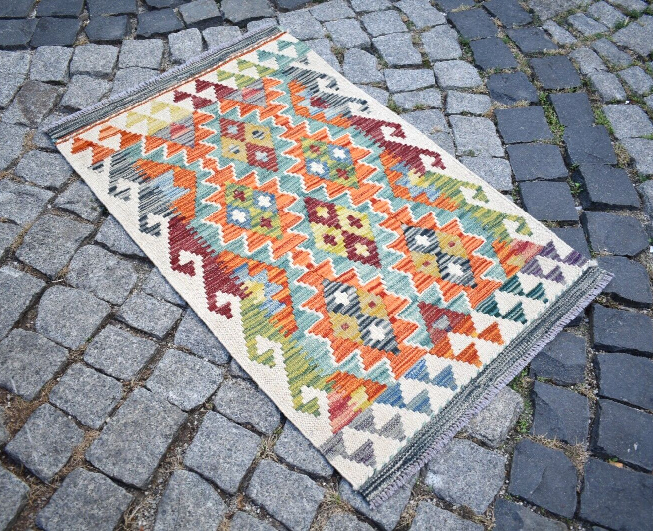 Kilim Rug 24” x 37” Afghan Colorful Rug Home Decor Rug Flat Woven Small Rug