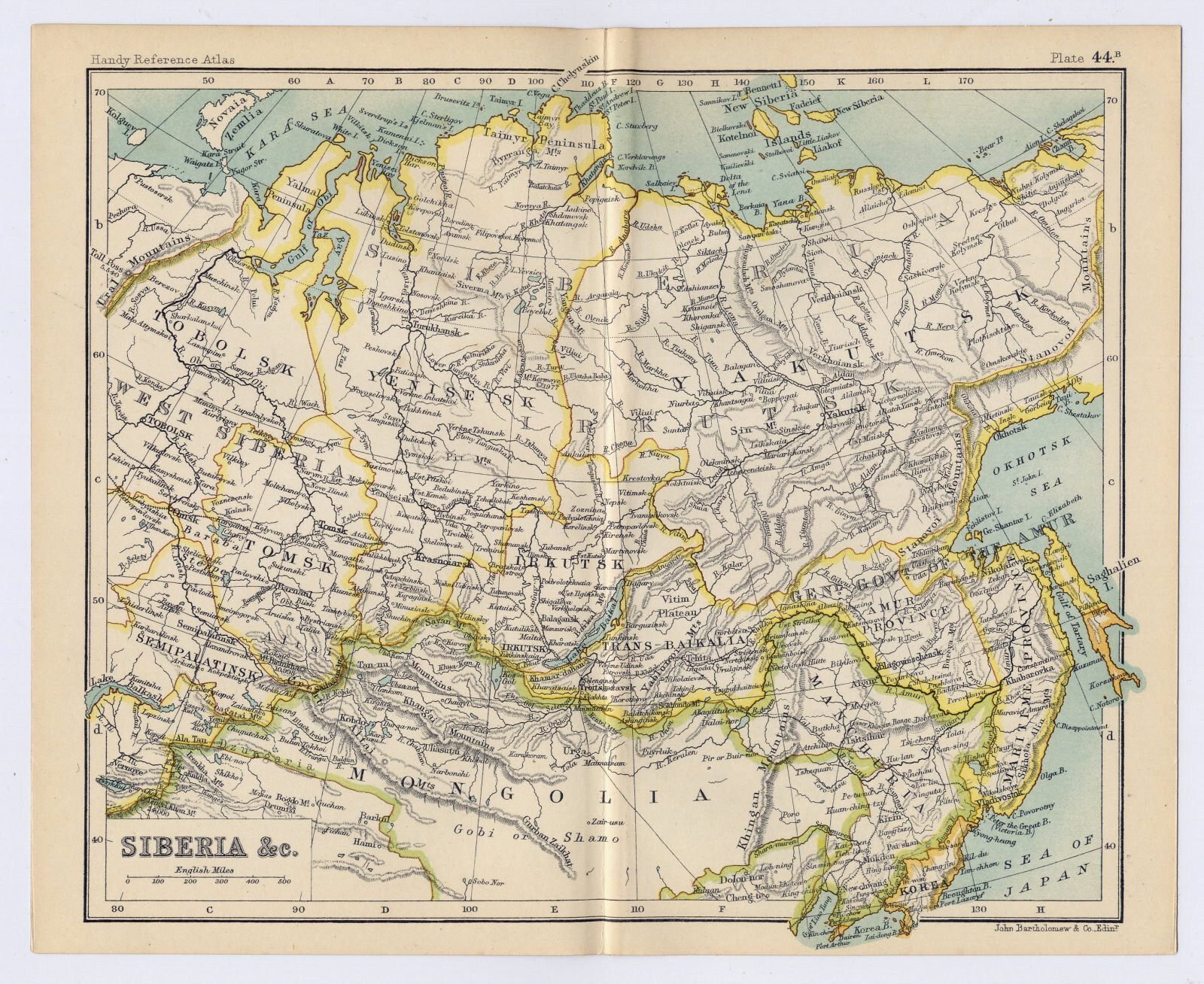 1912 ANTIQUE MAP OF SIBERIA / RUSSIA / MONGOLIA / VERSO UPPER EGYPT NILE AFIRCA