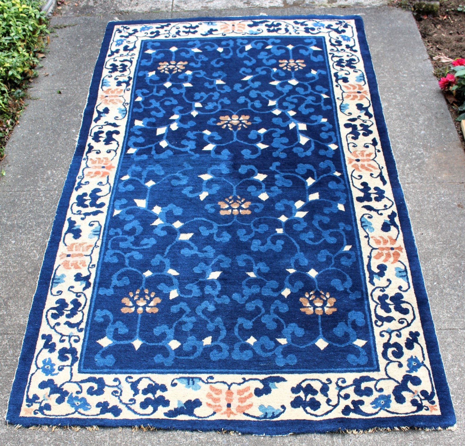 Fine Large Qing Dynasty 48.5″ x 81″ Handwoven Woolen Peking Carpet c. 1900