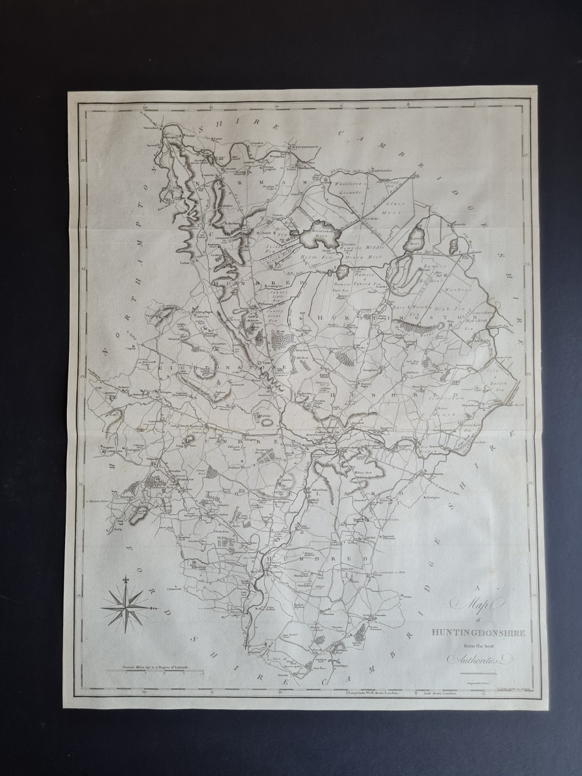 Antique 1789 map – Huntingdonshire from Best Authorities – John Cary – Large