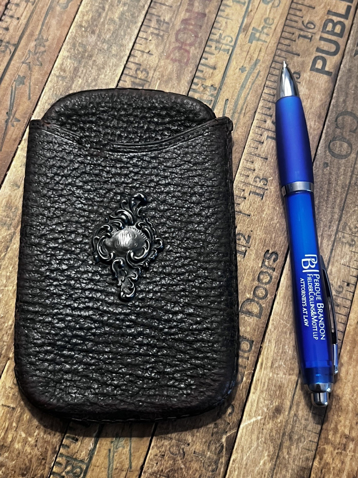 Antique Victorian Civil War Leather Cigar Case with Pure Silver pendant