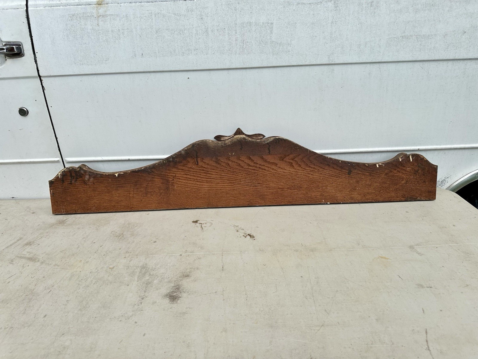 Carved 52″ Antique Oak Bed Pediment wooden crown crest topper door header