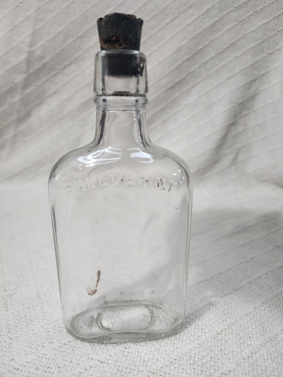 Antique Early 1900s Full 1/2 Pint Glass Flask Whiskey Bottle W/ Cork