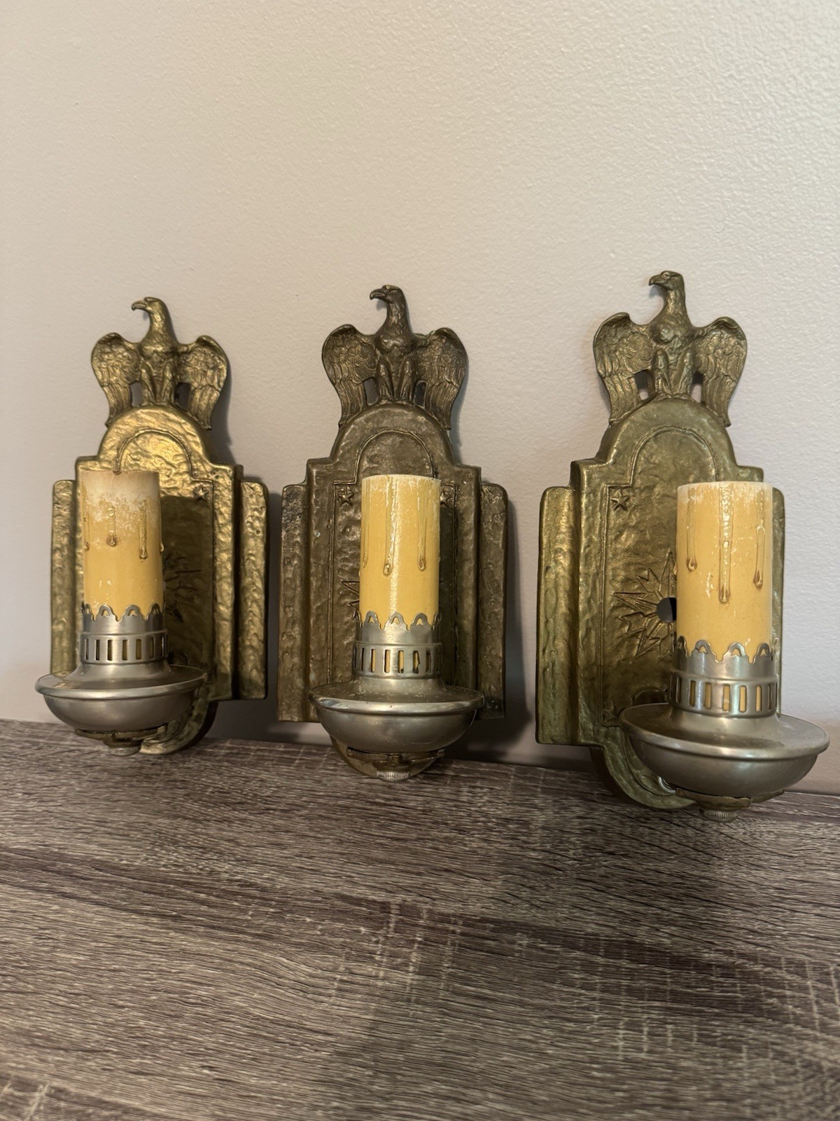 Antique Cast Brass Metal American Eagle Wall Sconces Patriotic 250th Anniversary