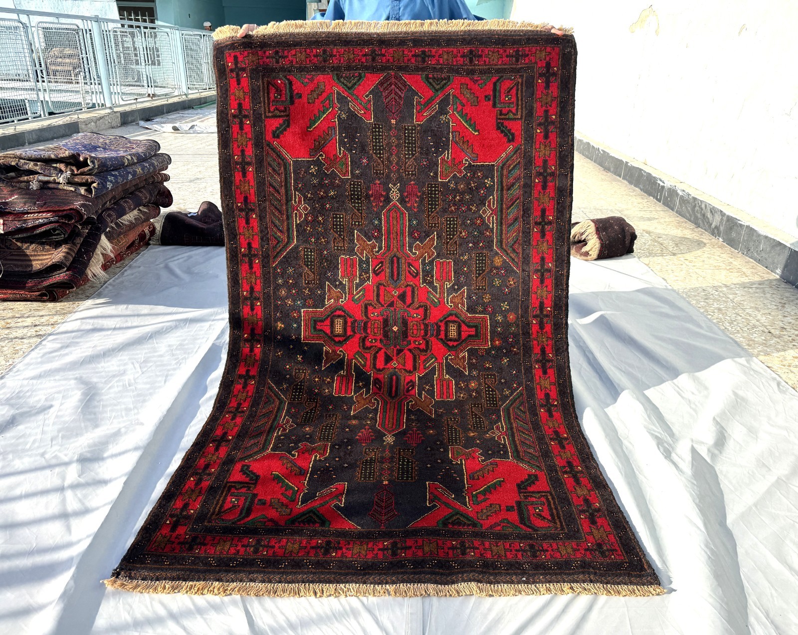 4×7 Afghan Hand Knotted Oriental Vintage Wool Area Rug Medallion Baluchi Carpet