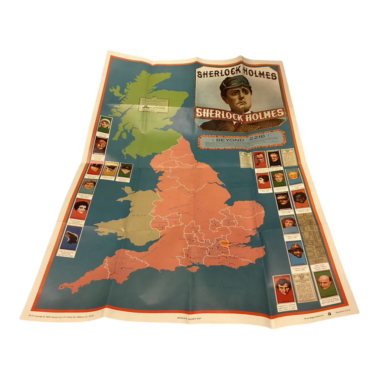 1976 “Sherlock Holmes: Beyond 221B” map of England, Scotland, and Wales RARE!