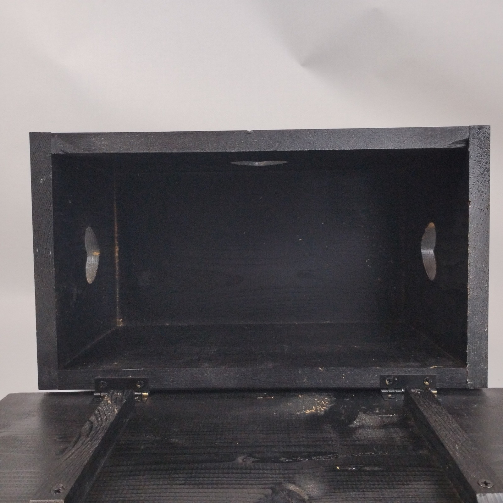 Handmade Black Solid Wood Storage Step Stool Heart Cutout Rustic Chest 17″ T Box