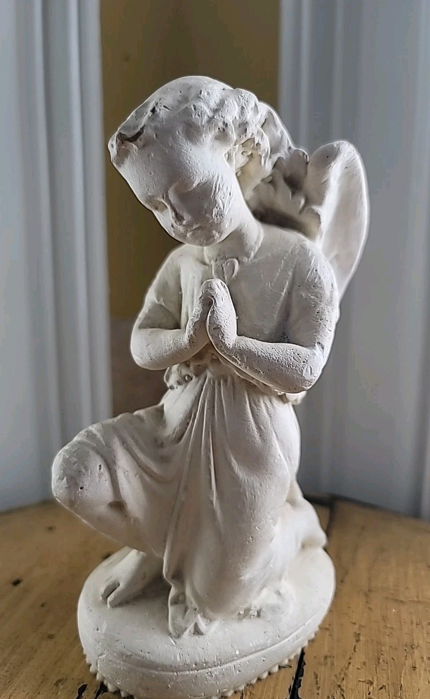 Angel Figure Chalkware Kneeling Praying Solid Chalk Victorian 1880s 7 12″