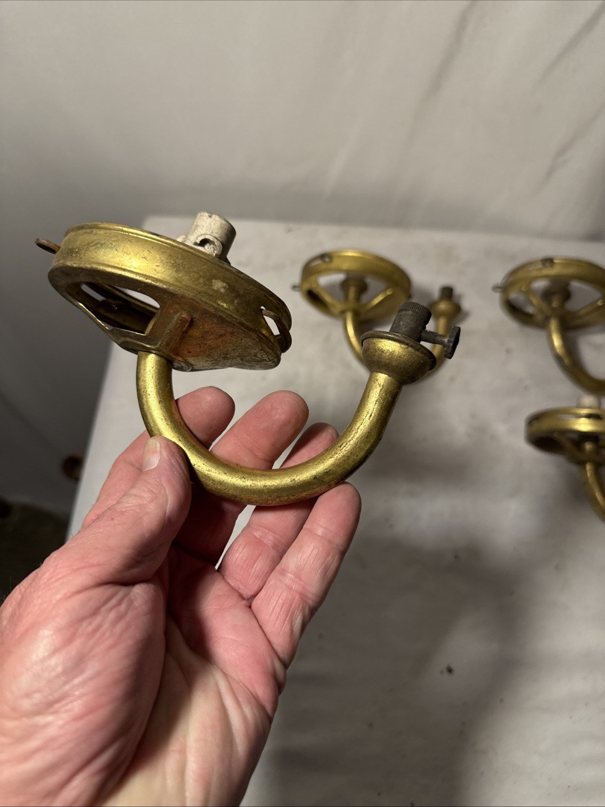 Set Of 4 Salvaged Gas Wall Light Sconce Fixtures With Shade Holders