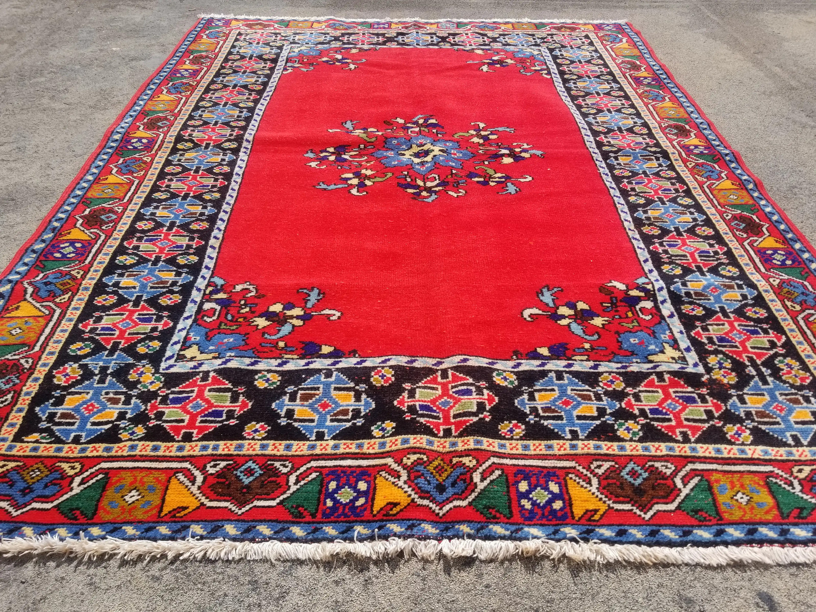 Vintage Hand Made Traditional Oriental Wool Red Floor Rug Carpet 5.9×4.5ft