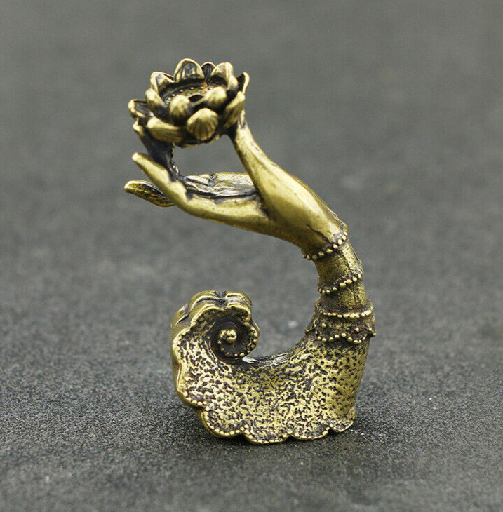 Solid Brass Vintage Cone Incense Burner Holder Small Hand Shape Figurine Gifts