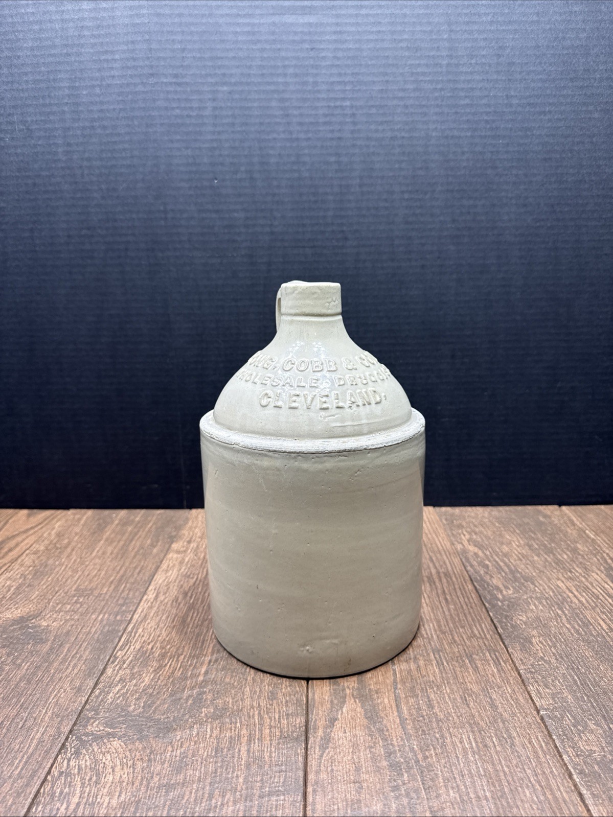 Vintage Embossed Stoneware Jug Strong Cobb & Company Druggist Cleveland OHIO