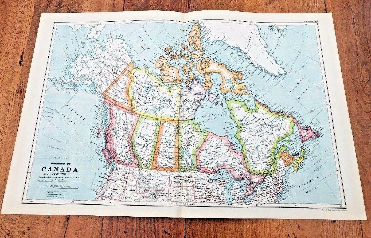 1900s double page map from g.w. bacon – canada