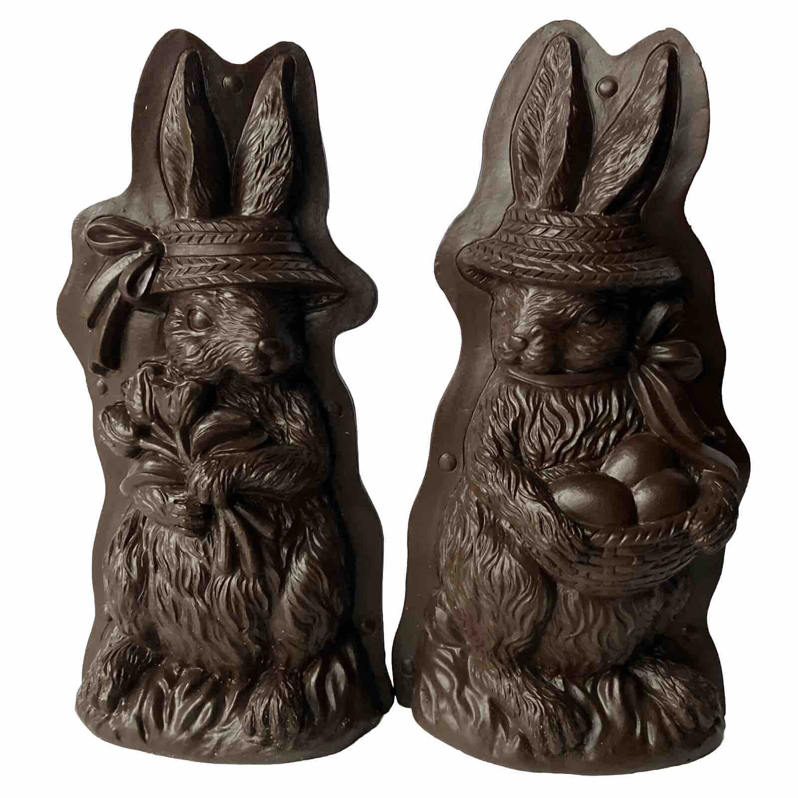 Set/2 Primitive Tin Style Easter Bunny Rabbit Faux Resin Chocolate Looking Mold