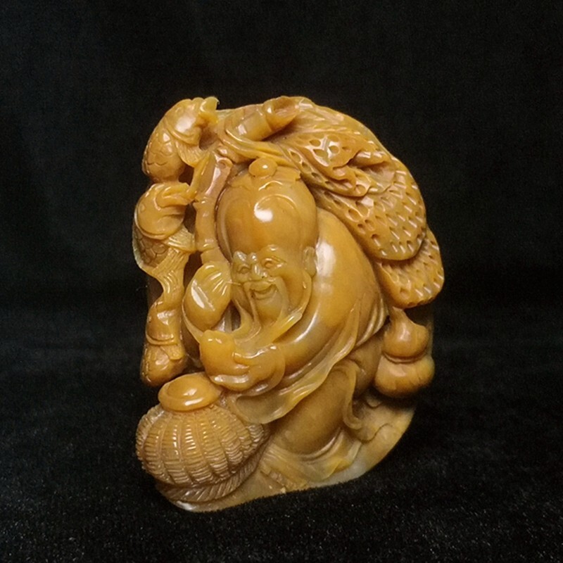 2.2 Inch China Natural Shoushan Stone Jade Hand carved old fisherman Statue Gift