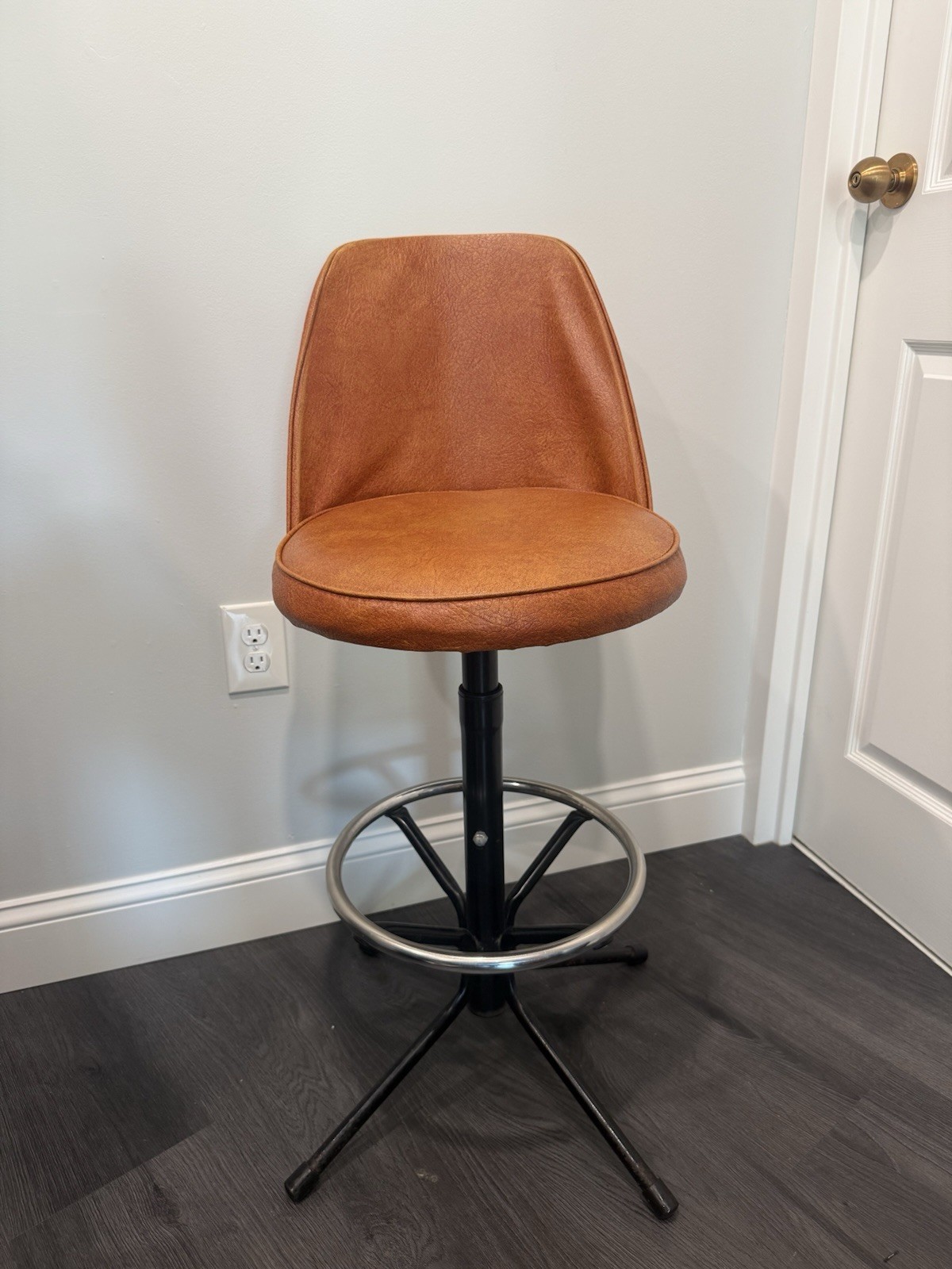 Leather Wrought Iron and chrome “Futura” Barstool, Made in Philadelphia