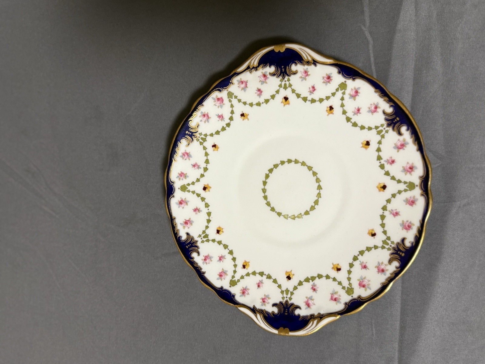 Royal Doulton Handled Bowl Cobalt Blue Gilt Floral England Antique 9.5″