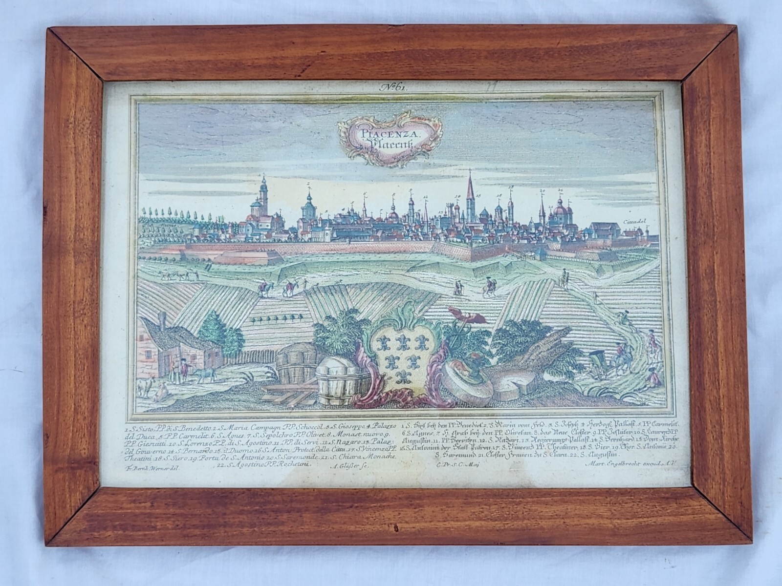 Antique Placenza Italy Map Copper Engraving 18th Century HandColored Engelbrecht