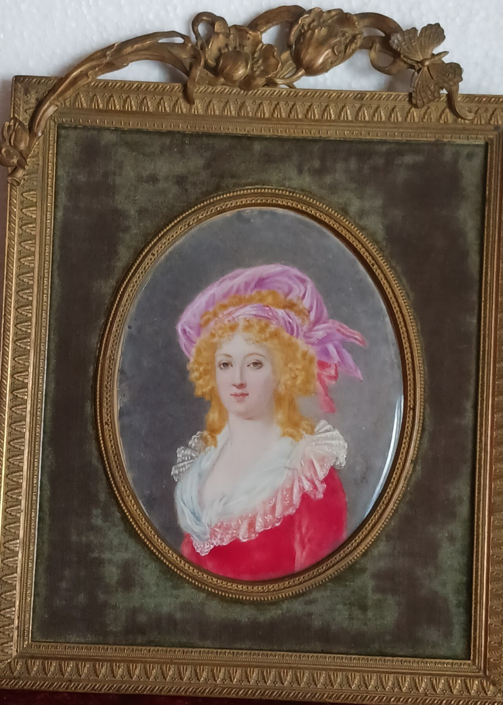 Antique Miniature Portrait Very Rare Art Nouveau bronze frame Italy signed