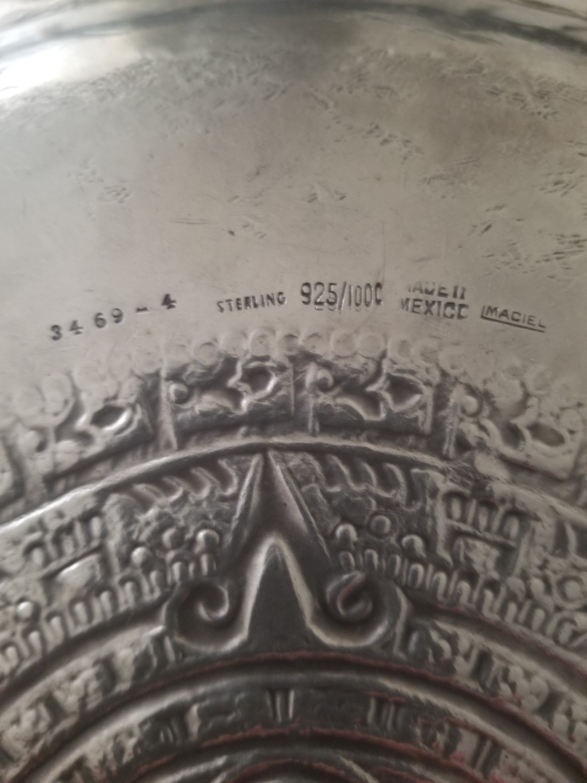 Amazing Maciel Solid Sterling Mayan Calendar Tray 14″ x 14″ 925 914 grams dings