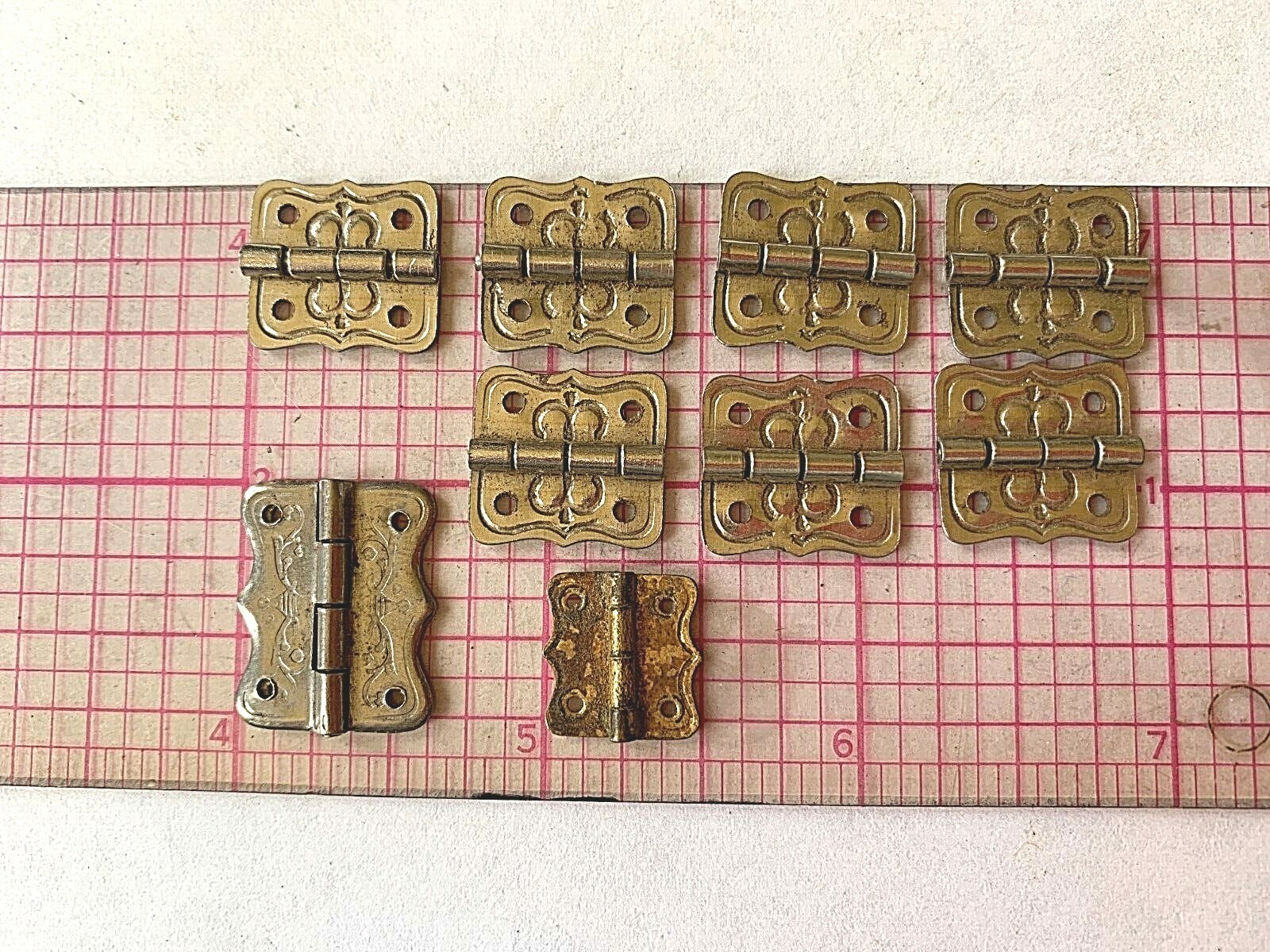 New old stock / salvage small steel Hinges Lot of 9 pcs misc sizes decorative