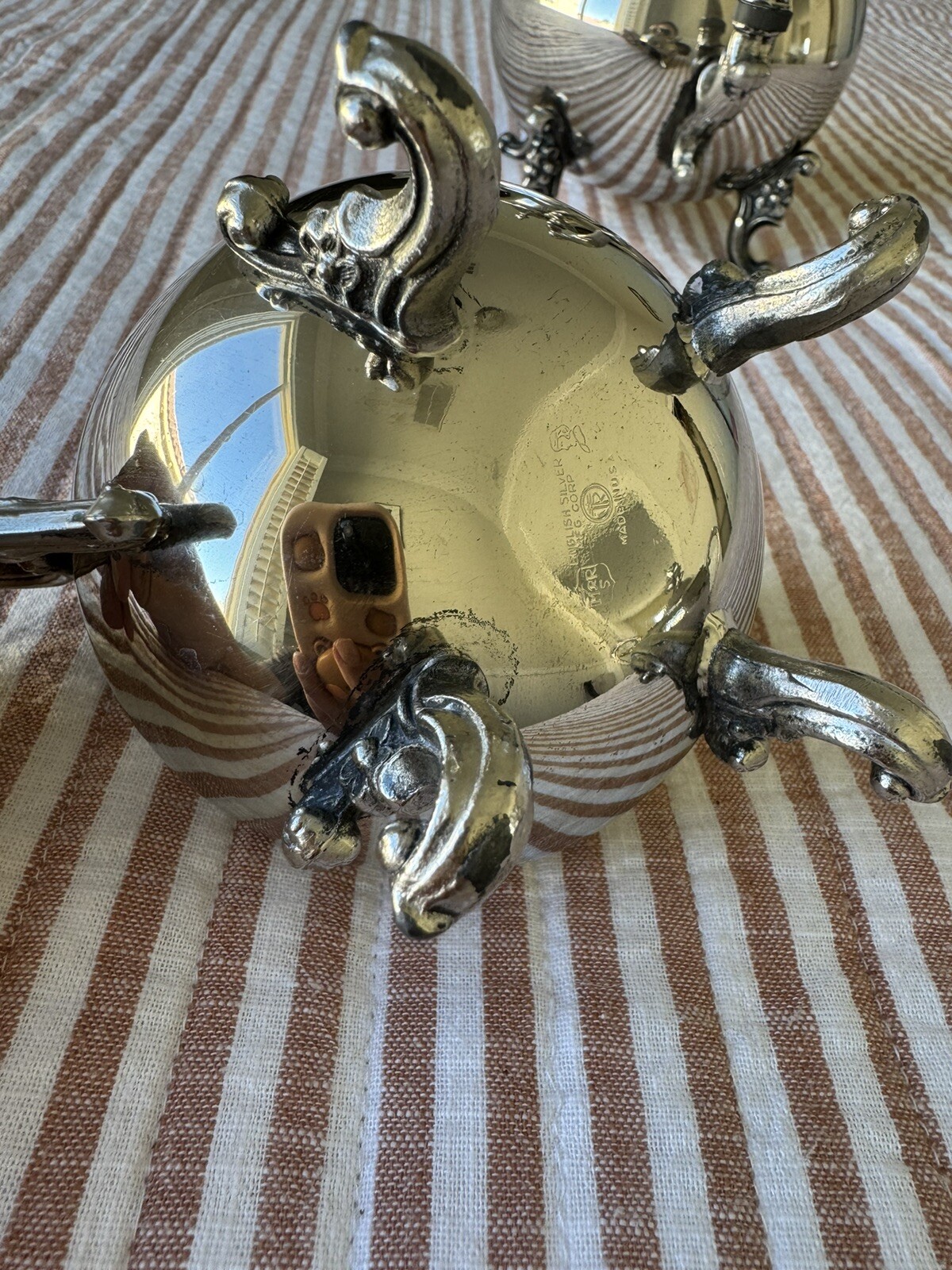 Vintage English Silver Mfg Co Tea/Coffee Set-Tea Pot, Creamer, Sugar. Made In US