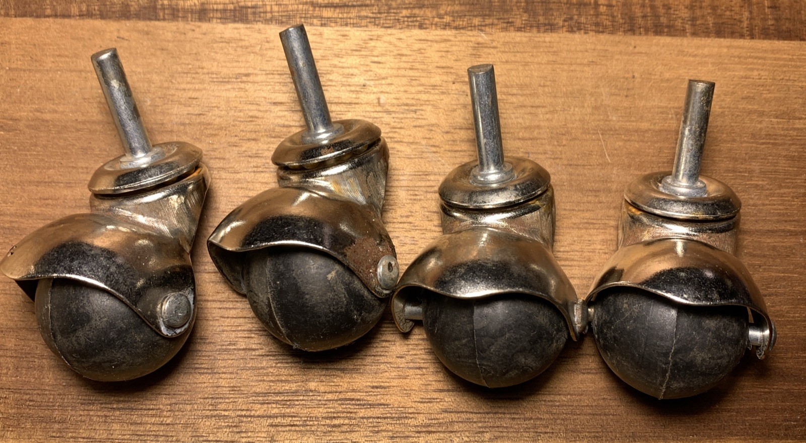 Set Of 4 Vintage METAL CASTERS WHEELS 1” Diameter, 3/4” Post, MCM RETRO