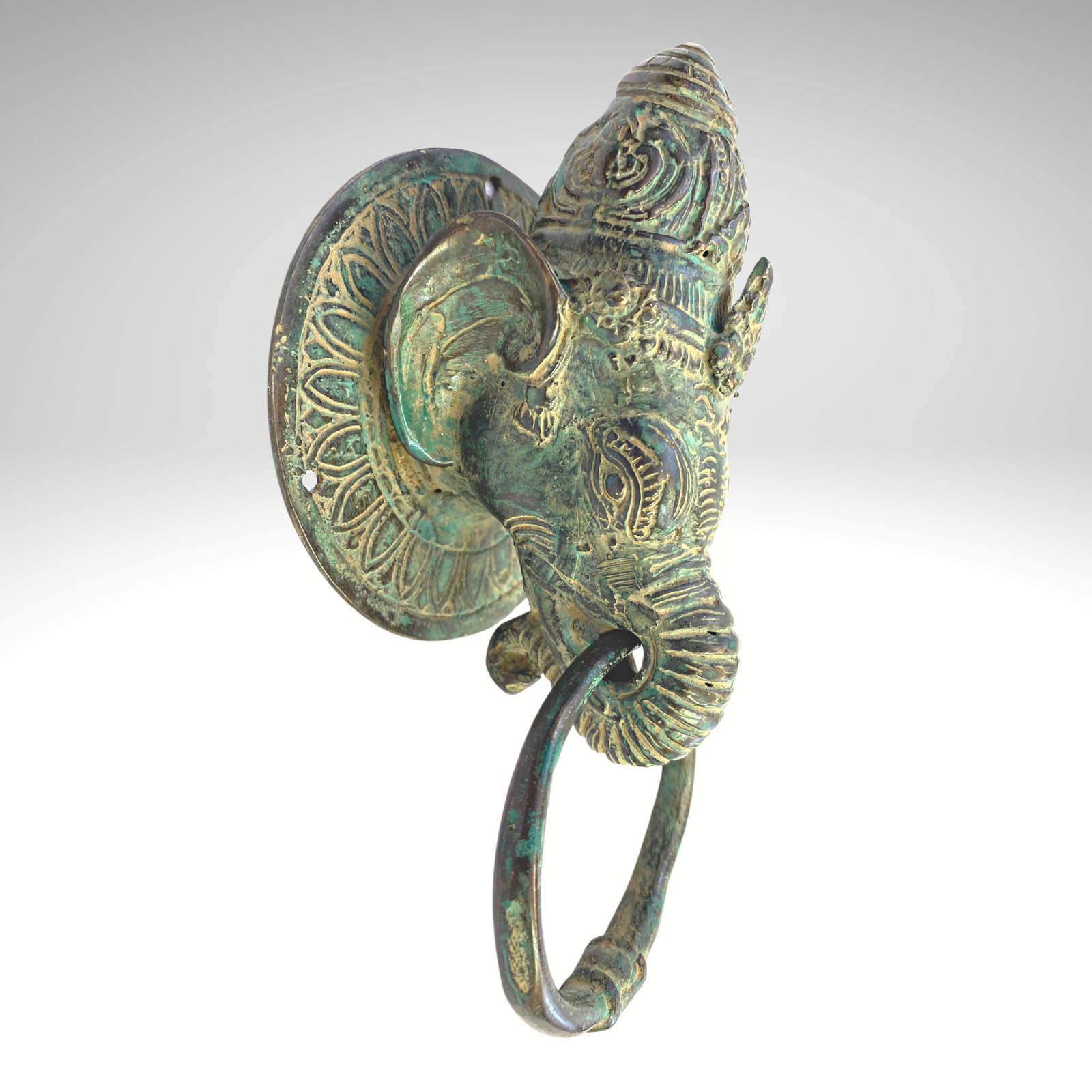 Ganesha Door Knocker handle knob Pull lost wax Cast Verdigris Bronze Bali Art