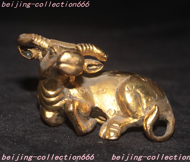 3.2″ Chinese brass Feng Shui wealth Lucky 12 Chinese zodiac animal Cattle statue