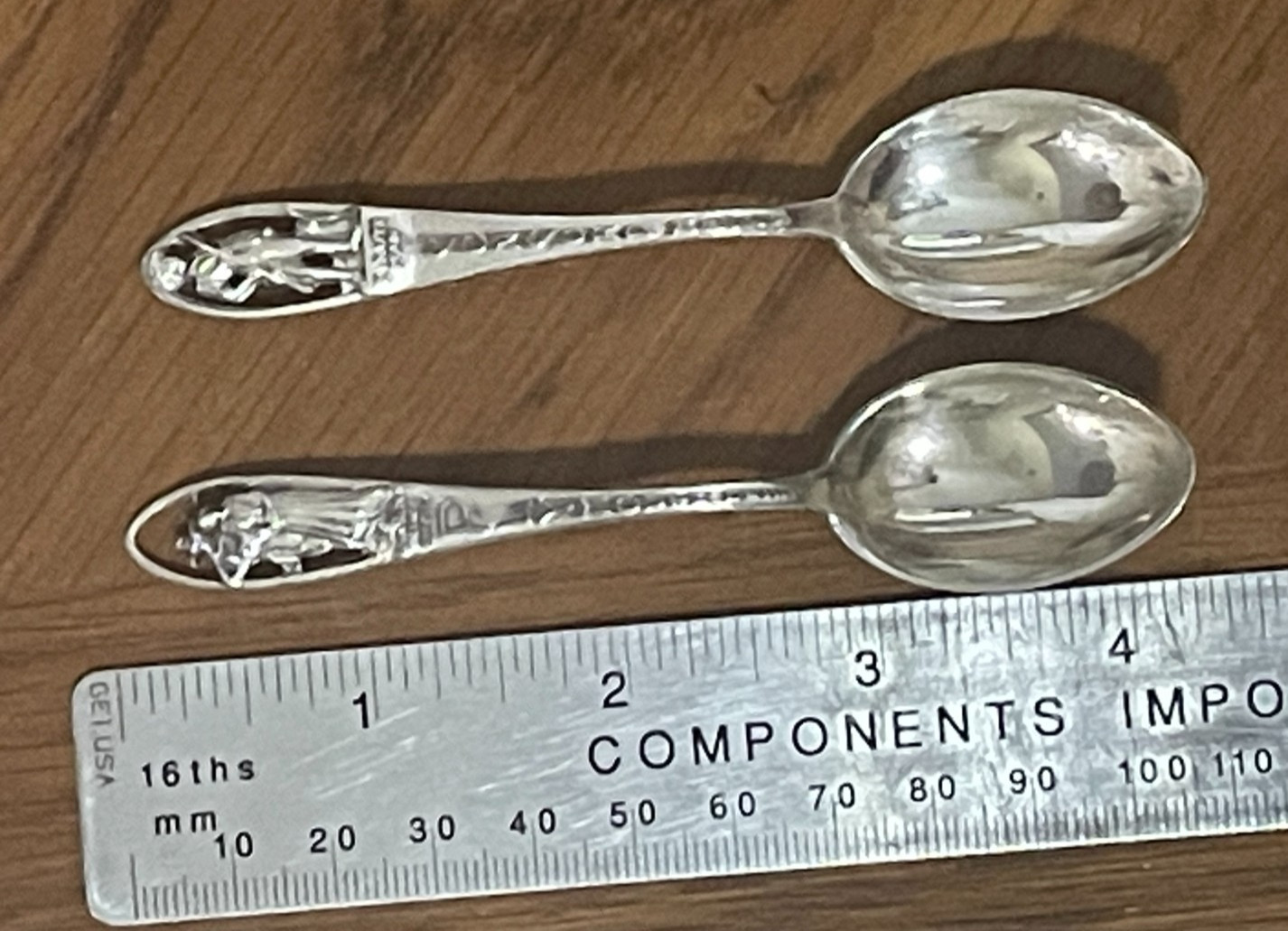Vintage Sterling Silver Souvenir Spoons Plymouth, and Concord Mass, 22 Grams