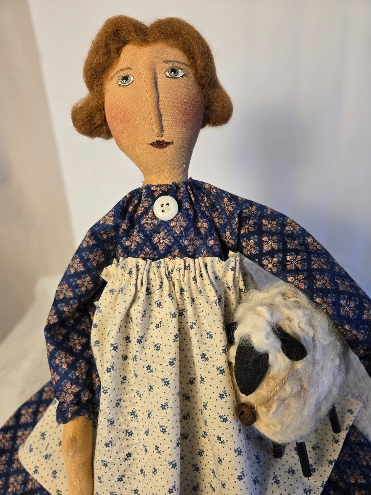 Primitive handmade doll and sheep, 23 in. home decor, by Dumplinragamuffin