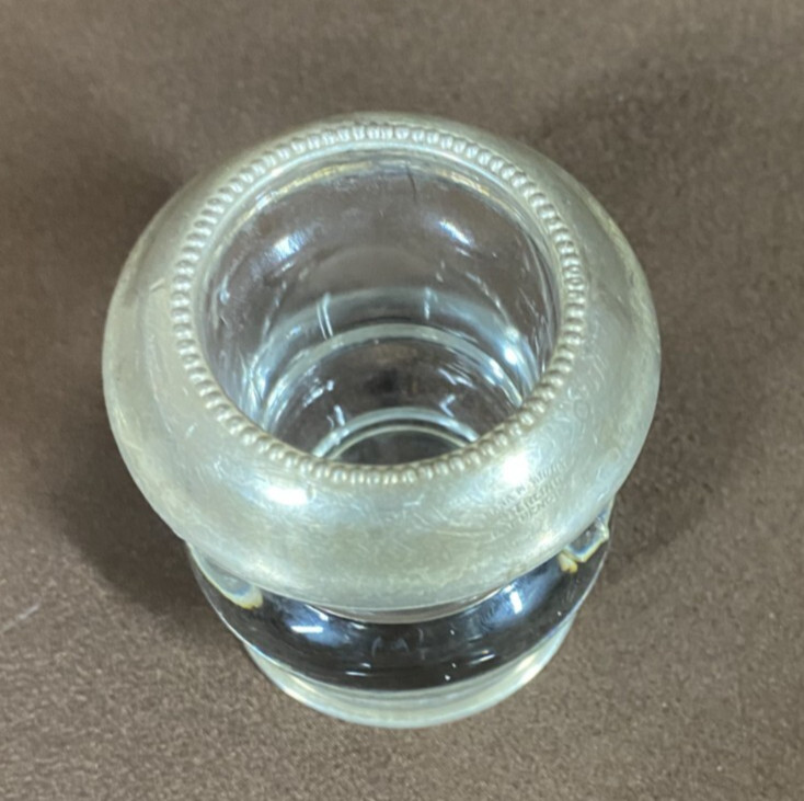 Vtg Frank M. Whiting Sterling Silver & Glass Toothpick Holder 3 1/4” *BENT BASE*
