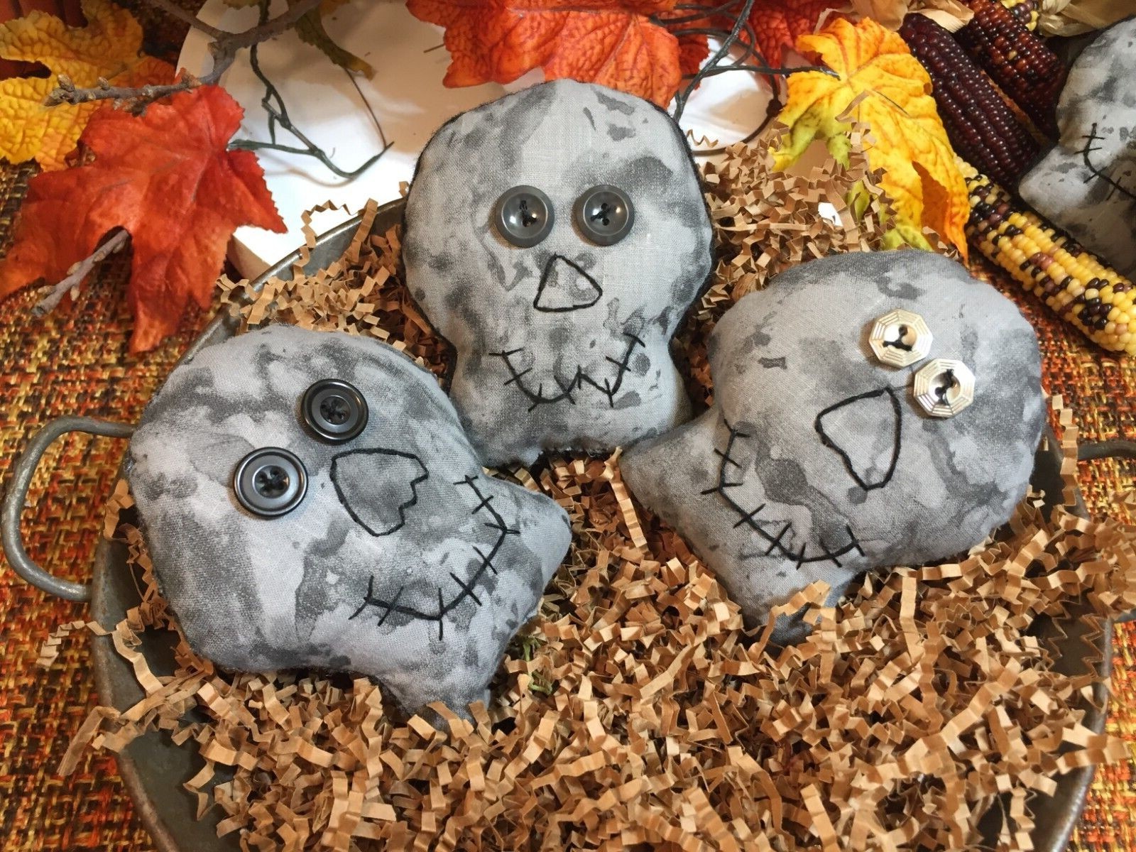 Halloween Handmade Skull ~ Skeleton Ornies / Bowl Fillers ~ Random Set of 3 ~ 