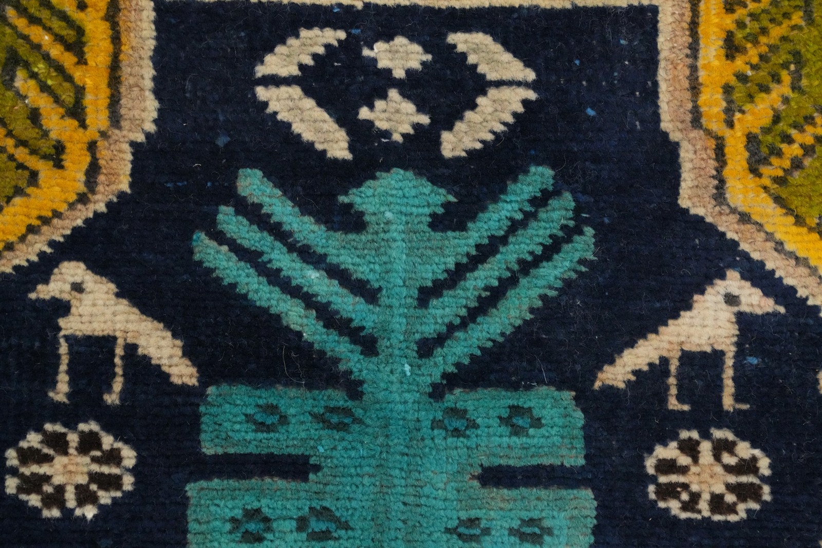 Animals Design Blue Wool Hand-made Tribal Rug Geometric Traditional Carpet 4×8