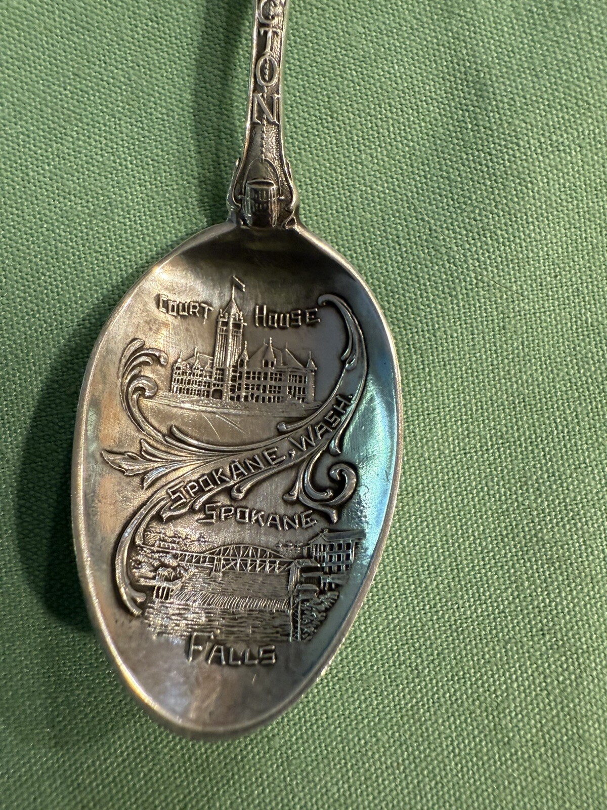 Spokane Washington Courthouse Falls Pres Washington Antique Sterling P&B (S222)